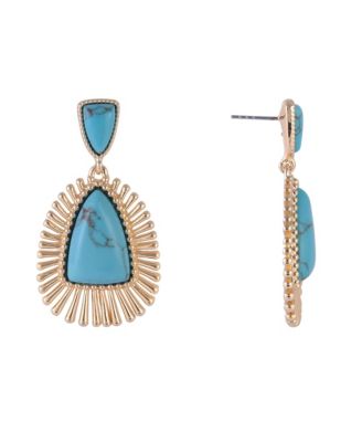 Gold Tone and Turquoise Drop Earrings