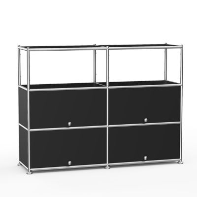 Multi-Purpose Storage Cabinet with Double Drawers and Open Display Shelf, Modern Metal Frame Console for Entryway or Living Room