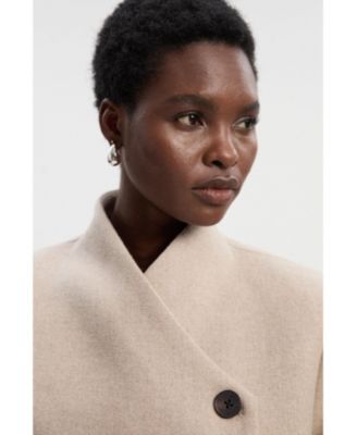 Women's Wool Wrap Neck Tailored Belted Midi Coat