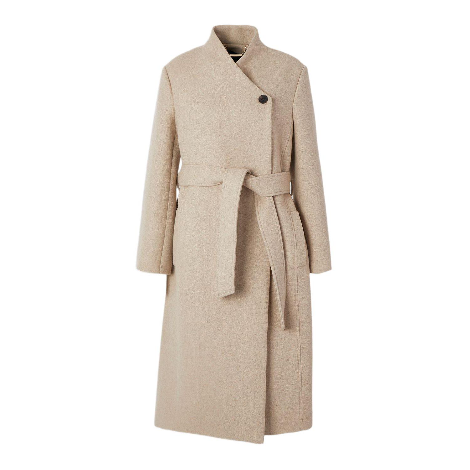 Women's Wool Wrap Neck Tailored Belted Midi Coat