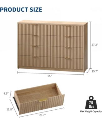 8 Drawer Fluted Wood Dresser, Large Storage Chest for Bedroom, Living Room, Home Office