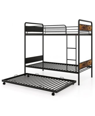 Twin Over Twin Bunk Bed w/ Trundle Industrial Metal Bunkbed Frame