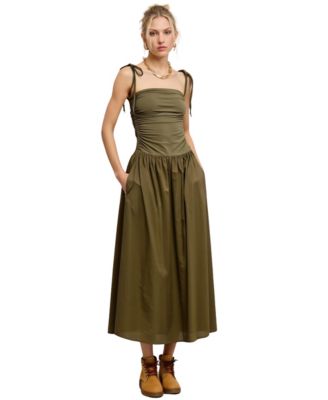Women's Ruched Tie-Strap Midi Dress