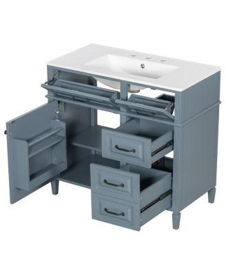 36"  Freestanding Bathroom Vanity with Ceramic Sink, Flip Drawers & Adjustable Shelf, Modern Storage Cabinet for Main Bathrooms