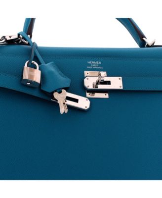 Kelly 35 Handbag Blue Epsom with Palladium Hardware