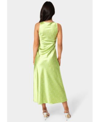 Women's Swiss Dot Satin Twist Front Maxi Dress