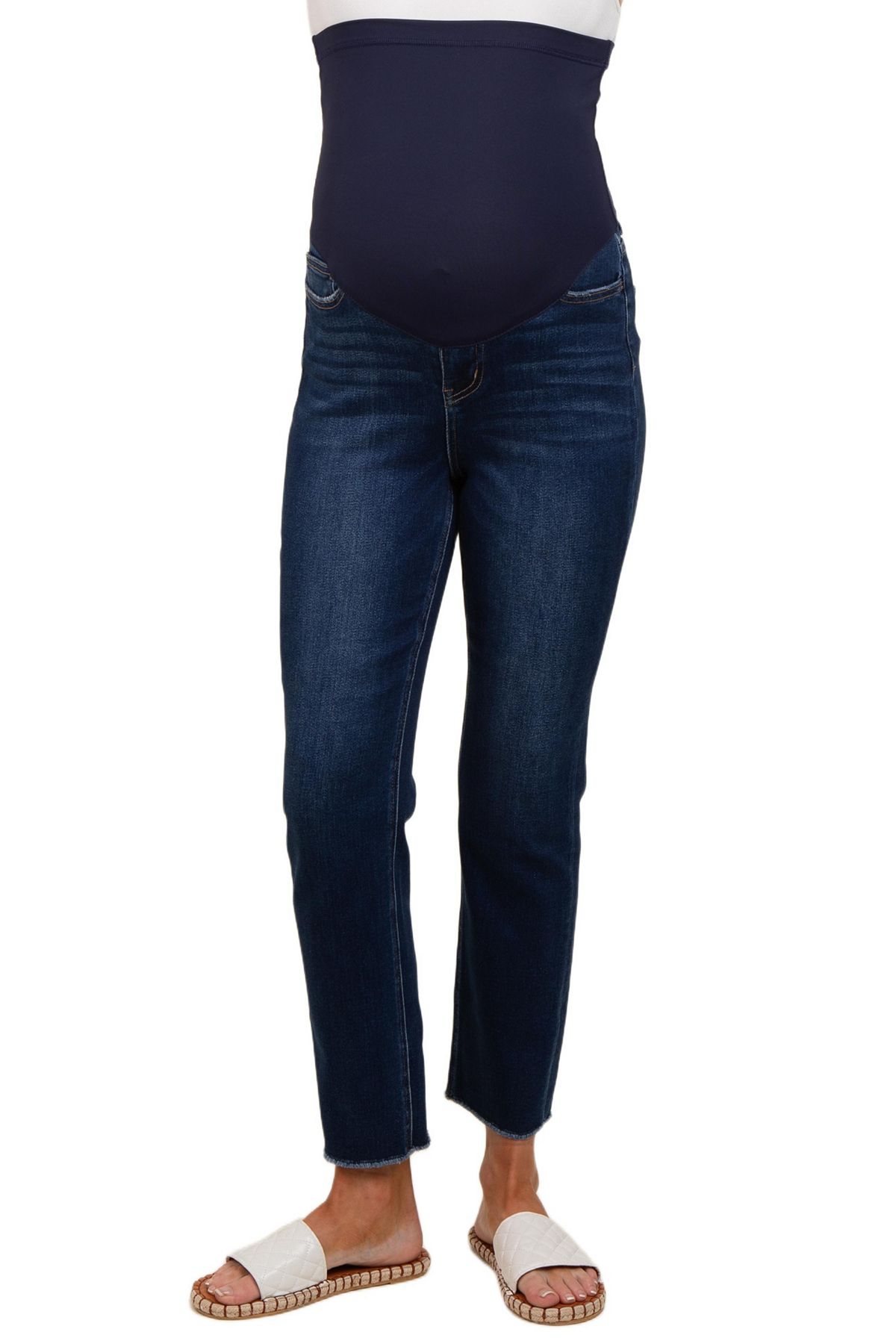 Pinkblush Women's Navy Blue Cut Hem Slim Straight Jeans view 2 — MAYCSS fashion products