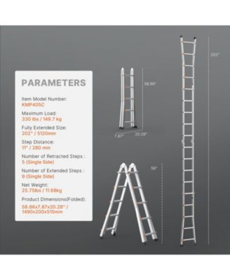 17 ft Telescoping A-Frame Ladder, Compact Aluminum Multi-Function Extension Ladder, Collapsible Design, 330 lb Load Capacity