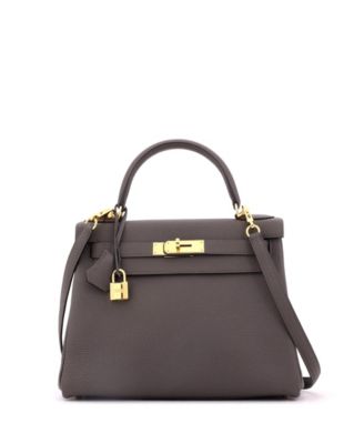Kelly 28 Handbag Grey Togo with Gold Hardware