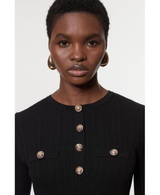 Women's Military Trim Rib Long Sleeve Knit Top