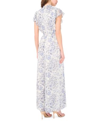 Women's Short-Sleeve Mock Neck Smocked Waist Jumpsuit