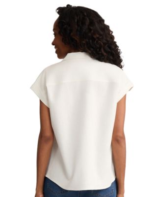 Petite Collared Short-Sleeve Button Blouse