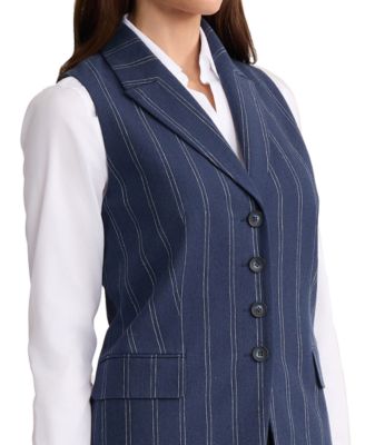Petite Double Pinstripe Peak Lapel Linen Collar Vest