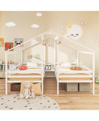 Bed Frames for Kids with Built-in Table & USB Port Guardrails