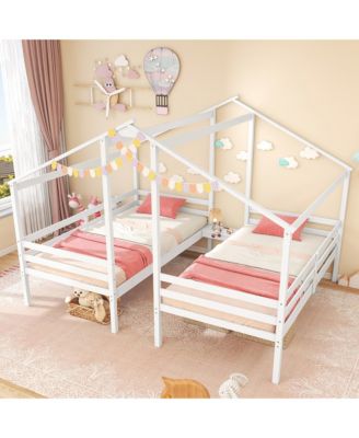 Bed Frames for Kids with Built-in Table & USB Port Guardrails