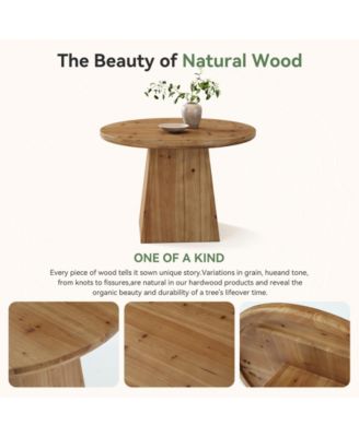 Solid Wood Round Dining Table, Farmhouse Kitchen Table for 2-4 People