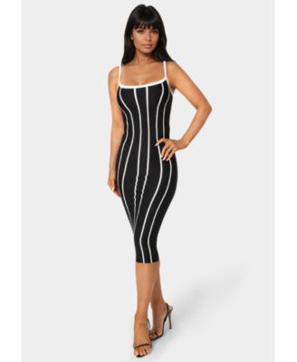 Women's Stripe Knit Bodycon Midi Dress