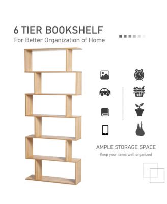 75"H Bookcase 6 Shelf S-Shaped Bookshelf Storage Display Sd Organizer