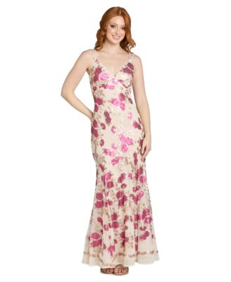 Juniors' Floral Beaded Long Gown