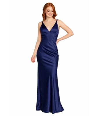 Juniors' Stretch V-Neck Bar Back Long Gown