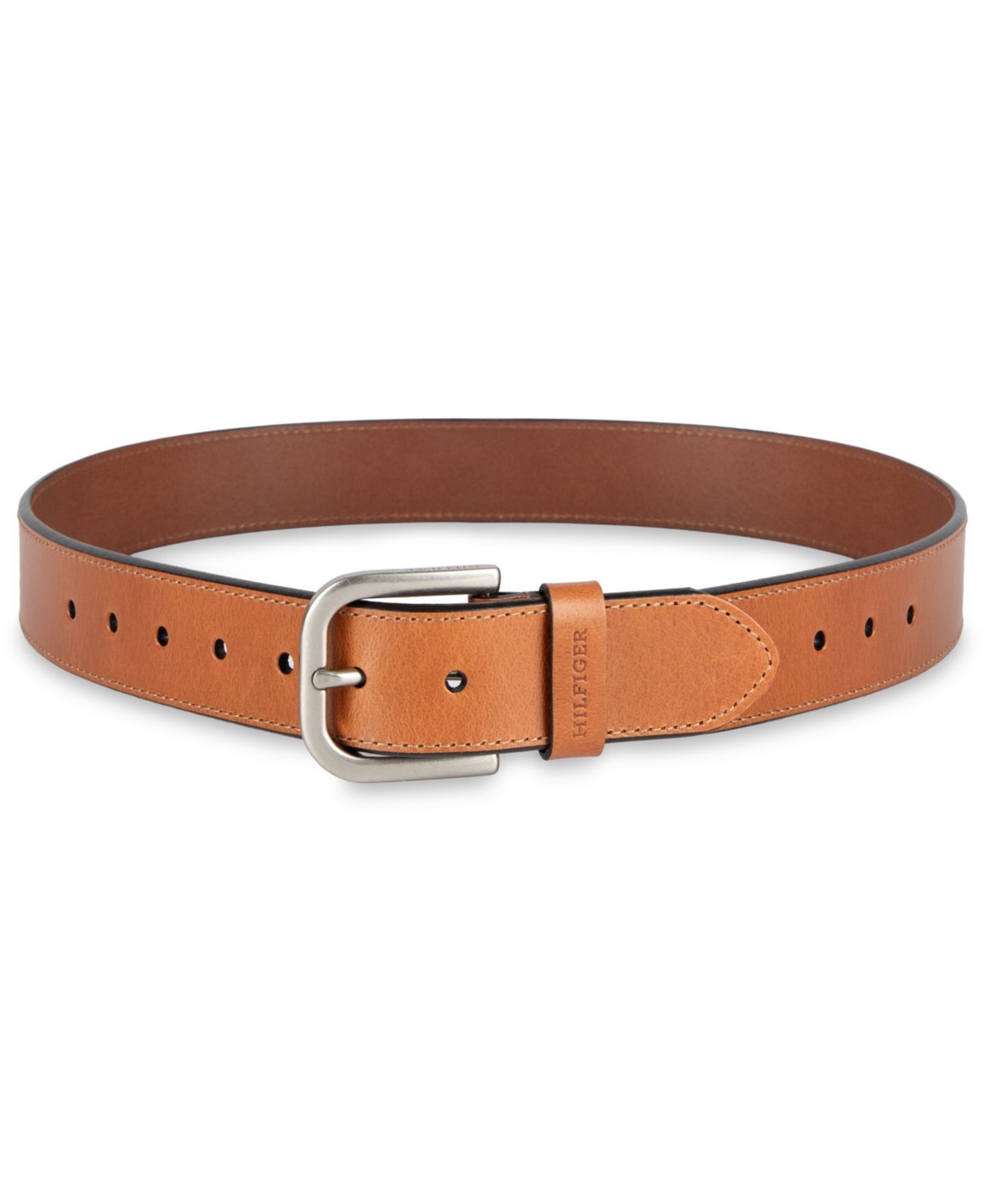 Мужские ремни Tommy Hilfiger Harness Buckle Silver-Tone finish Jeans Belt, цвет: Рыжевато-коричневый — фото 4
