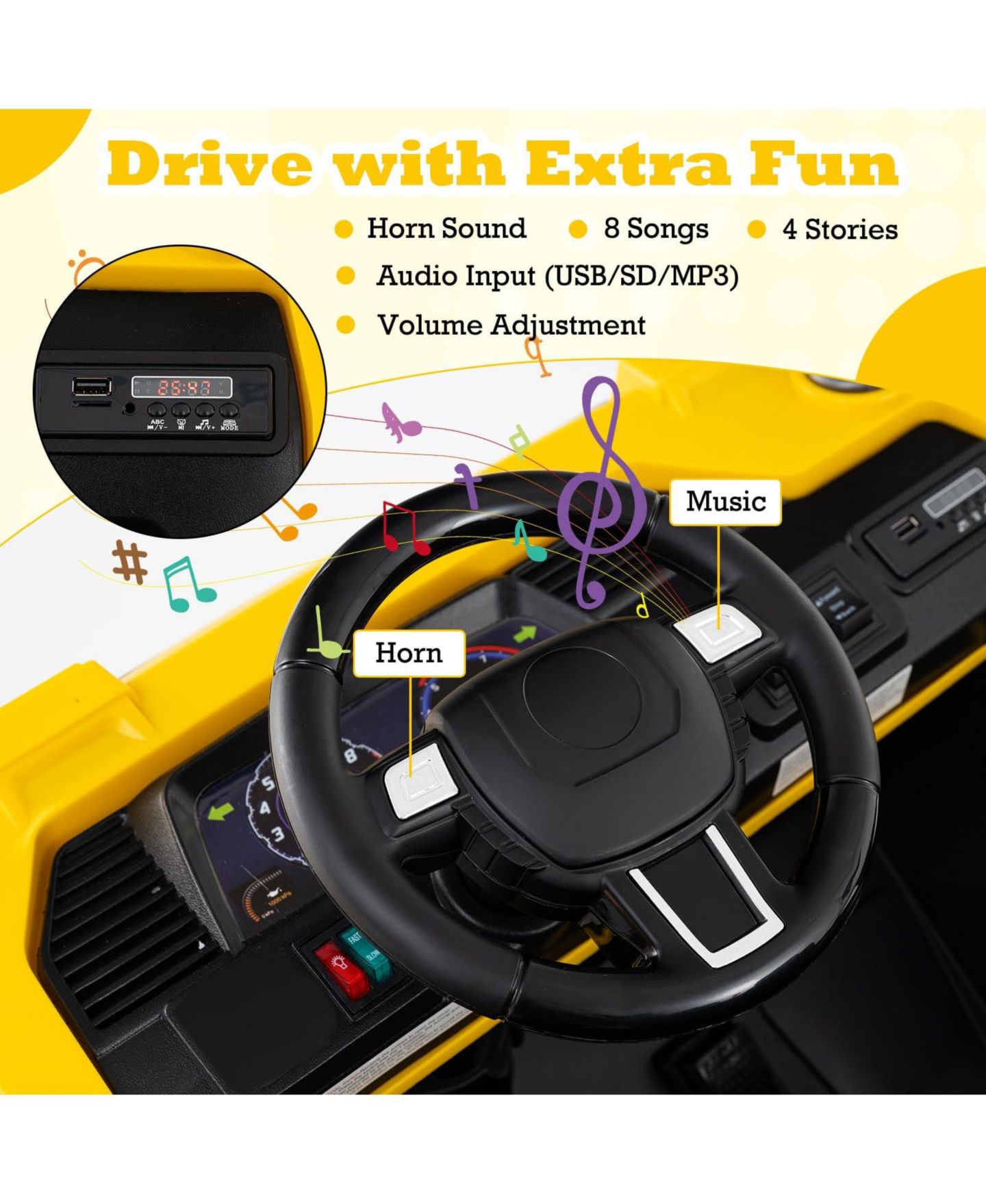 Детская игрушка Mecale 24V Ride On Excavator 4WD 2-Seater with Remote Control and Digging Arm, Ages 3+, цвет: Жёлтый — фото 7