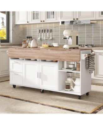 Kitchen Cart with 2-Drawer 2-Door, Internal Storage Racks, Rolling Island with Cabinet