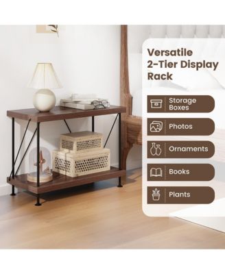 2PCS 2-Tier Multipurpose Display Rack Freestanding Bookshelf w/ Metal Frame