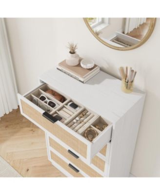5 Drawer Rattan Dresser for Bedroom, Integrated Cabinet Body & Legs Design Entryways and Closet, Easy Assembly