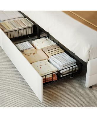 Full Size Bed Frame with 2 Storage Drawers, Upholstered Bed Frame Full with LED Light, Double-Layer Bedside Headboard with Charging Socket