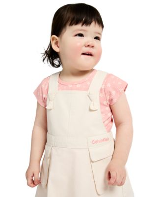 Baby Girls' Ribbed Printed Bodysuit & Denim Overall, 2-Piece Set