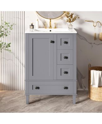 24"  Bathroom Vanity with Sink, Modern Multi-Drawer Storage with Soft Close, Easy Assembly for Small Spaces-Sillysis