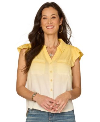 Petite Flutter-Sleeve Button-Down Lyocell Shirt
