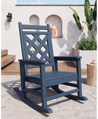 6 Piece HDPE Weather Resistant Wood Texture 380 Lb Support Outdoor Rocking Chair Set