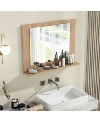 23.5x17.5 Inch Rectangle Bathroom Mirror with Wood Shelf
