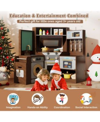 Corner Kitchen Toys with Lights & Sounds, Pull-Out Trash Can & Stove for Kids