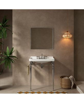 28" Bathroom Console Sink with Vanity, Wall Mounted Basin & Silver Stainless Steel Legs, Towel Bar Included-Sillysis