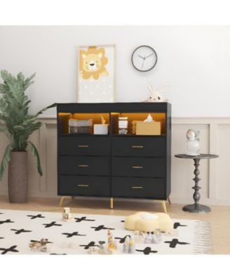 Dresser for Bedroom with 6 Drawers, Multi-Functional Nursery Dresser with LED Lights & Charging Station