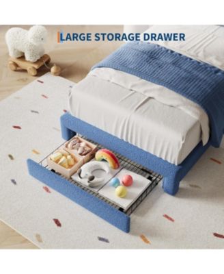 Bed Frame with Adjustable Headboard, Sherpa Fleece Upholstered Platform Bed Frame with LED Lights, 750 LB Capacity, Wooden Slats Support