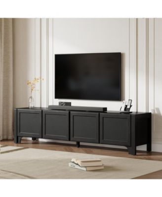 Modern TV Media Console with Leather-Wrapped Doors and Cabinet Storage