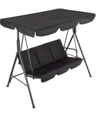 3-Seat Patio Swing Chair with Adjustable Canopy and Thick Waterproof Cushions, Outdoor Steel Frame Porch Swing for Garden, Lawn, Backyard