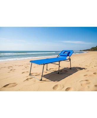 Tanning Chair with Face Hole Folding Beach Lounge Chair,5-Position Adjustable Backrest, Pillow & Side Pocket