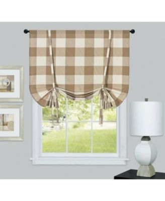 Country Farmhouse Rod Pocket Buffalo Plaid Gingham Tie Up Window Curtain Panel