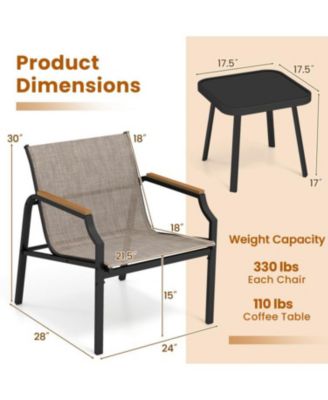 3-Piece Patio Seating Set with Breathable Fabric and Armrests