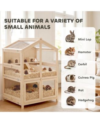 Wooden Hamster Cage 3 Tier with Pull-Out Tray, Hut, Seesaws, Ramps