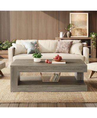 Coffee Table for Living Room, 47.24-Inch Farmhouse 2-Tier Accent Center Tea