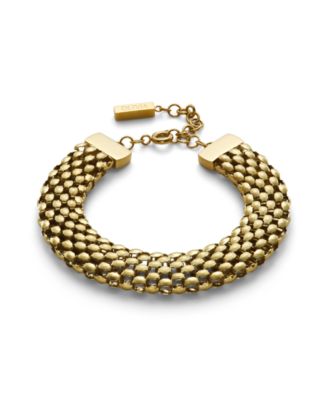 Women's Chequerboard Link Gold Tone Stainless Steel Bracelet