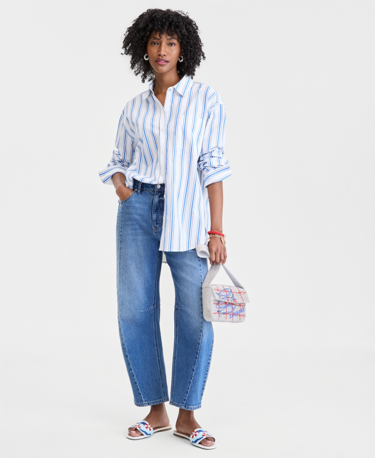 On 34th Women's Cotton Poplin Oversized Button Down Shirt , Macy's Exclusive