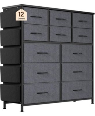 12 Drawer Fabric Steel Frame Wood Top Dresser with Side Pockets and Hooks