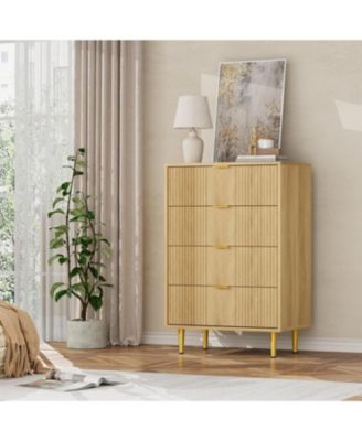Fluted Dresser for Bedroom with 4 Drawers, 36.9" Tall Modern Chest of Drawers with Metal Handle